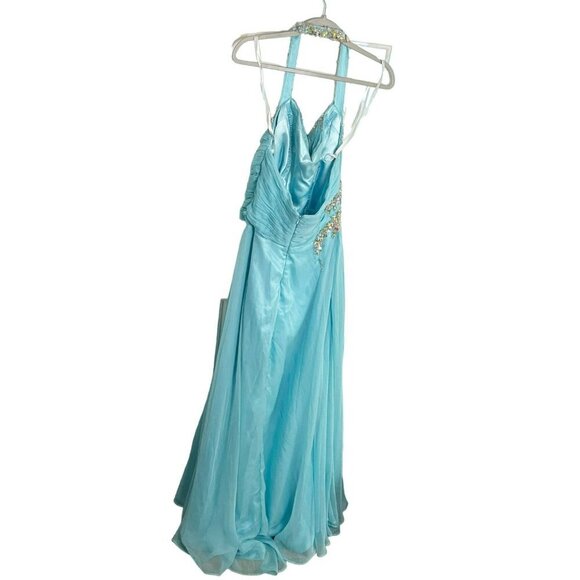 Mac Duggal Fabulouss Halter Dress Ball Gown 81609f Size 16 Blue Rhinestone - Picture 4 of 9